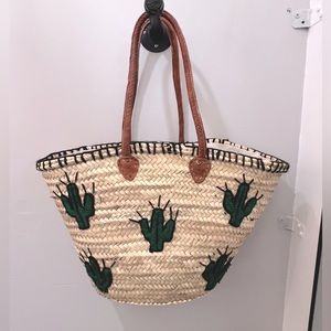 Hand Crafted Bags Cactus Embroidered Straw Bag Made In Morocco